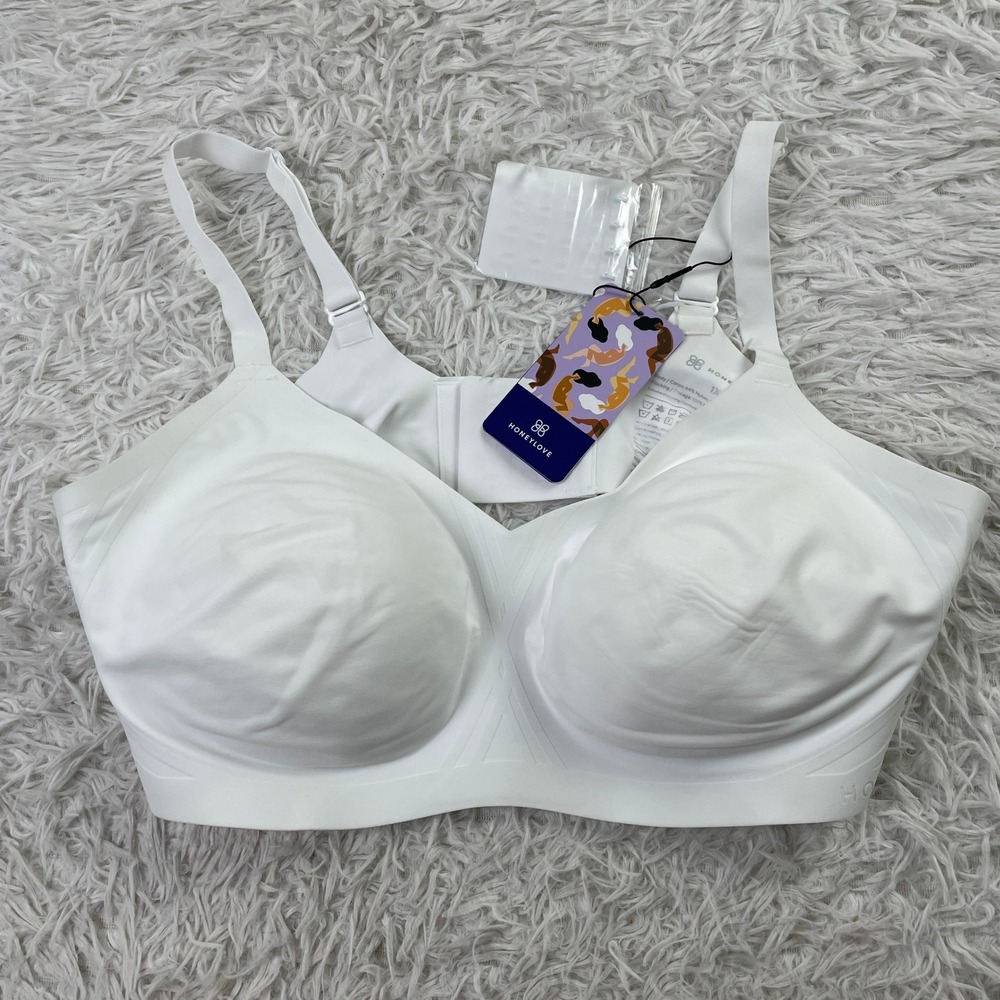 NWT Honeylove Bra Womens 1X White Silhouette Wireless Adjustable Strap Ladies